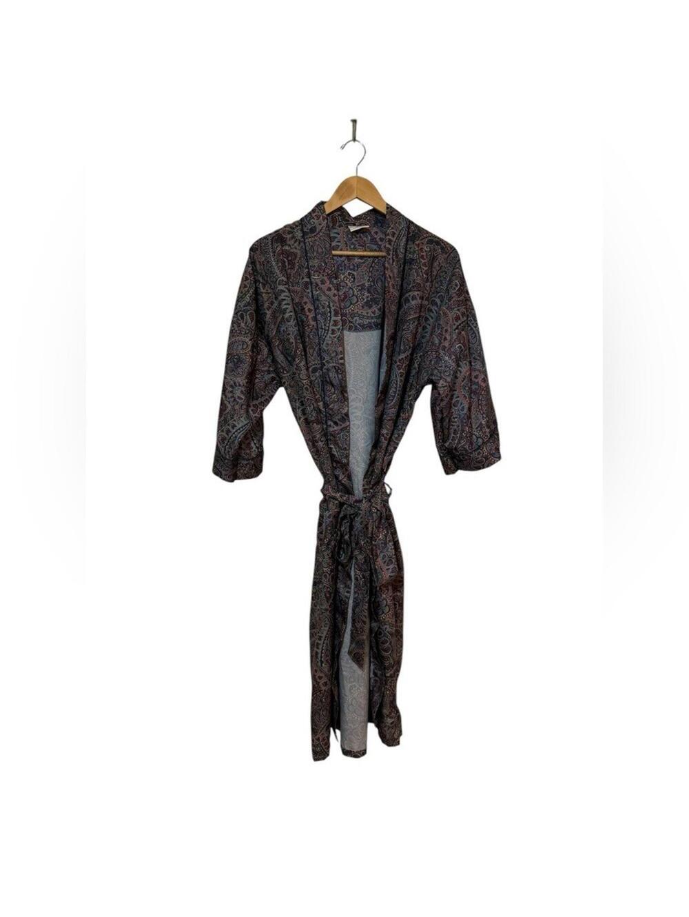 Vintage 1980s McGregor Paisley Polyester Robe Unisex Coverup Belted One Size